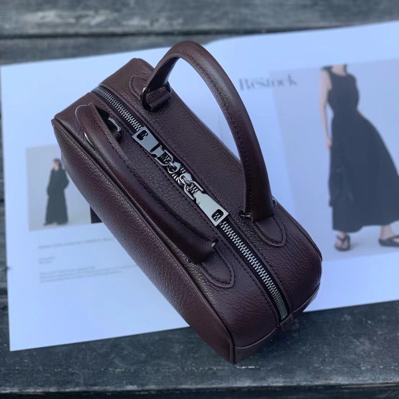 [PD0901] Top grain Deer embossed lambskin noble Boston spacious 23cm PD0901