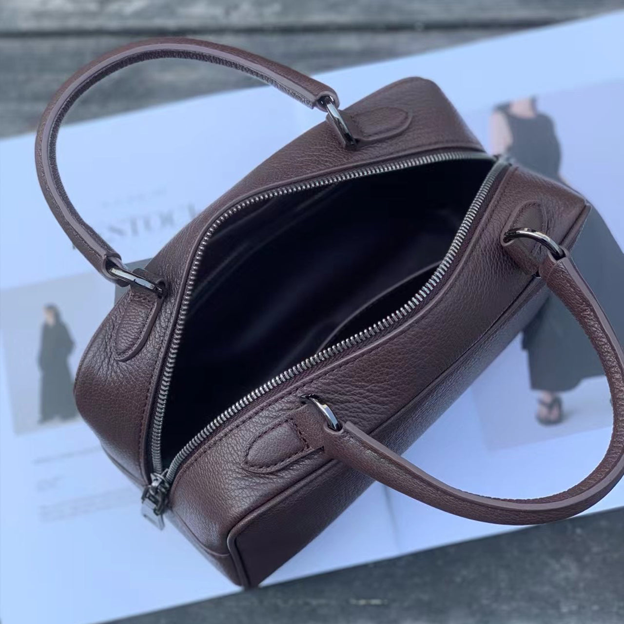 [PD0901] Top grain Deer embossed lambskin noble Boston spacious 23cm PD0901