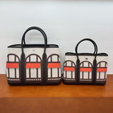 [PD0913]Garden style graffiti designed handbag canvas with Leather size 30 size 36 PD0913