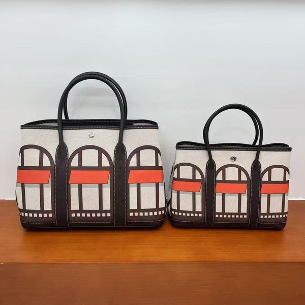 [PD0913]Garden style graffiti designed handbag canvas with Leather size 30 size 36 PD0913