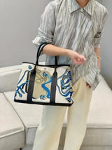 [PD0913]Garden style graffiti designed handbag canvas with Leather size 30 size 36 PD0913