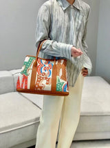 [PD0913]Garden style graffiti designed handbag canvas with Leather size 30 size 36 PD0913