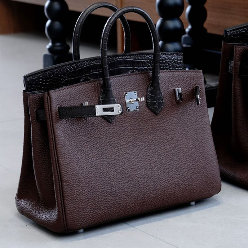 [PD0921] Premium togo leather with crocodile embossing cowhide handbag 25cm and 30cm PD0921