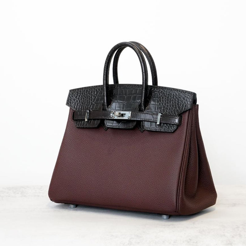 [PD0921] Premium togo leather with crocodile embossing cowhide handbag 25cm and 30cm PD0921