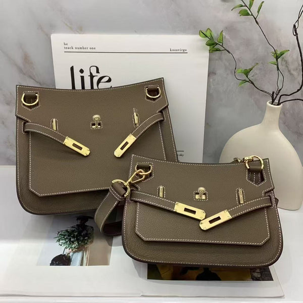 [PD0926] Premium Togo leather dual color sling bag shoulder bag unisex 23 cm and  27cm PD0926