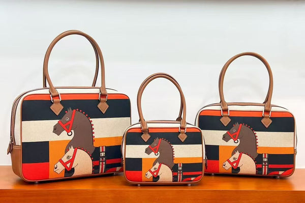 Plume Boston style premium leather with canvas handbag shoulder bag PD0940