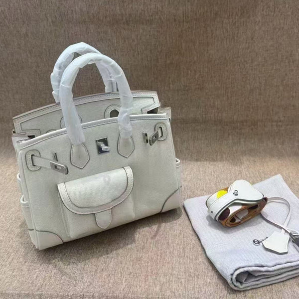 [PD0941] Pocket Bag Swift leather with premium canvas size 25cm with long strap PD0941