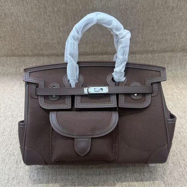 [PD0941] Pocket Bag Swift leather with premium canvas size 25cm with long strap PD0941