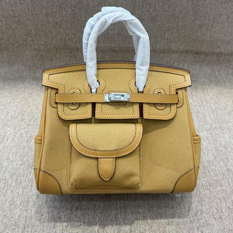 [PD0941] Pocket Bag Swift leather with premium canvas size 25cm with long strap PD0941