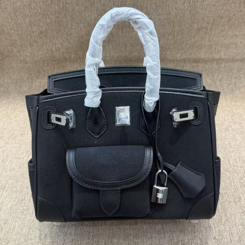 [PD0941] Pocket Bag Swift leather with premium canvas size 25cm with long strap PD0941