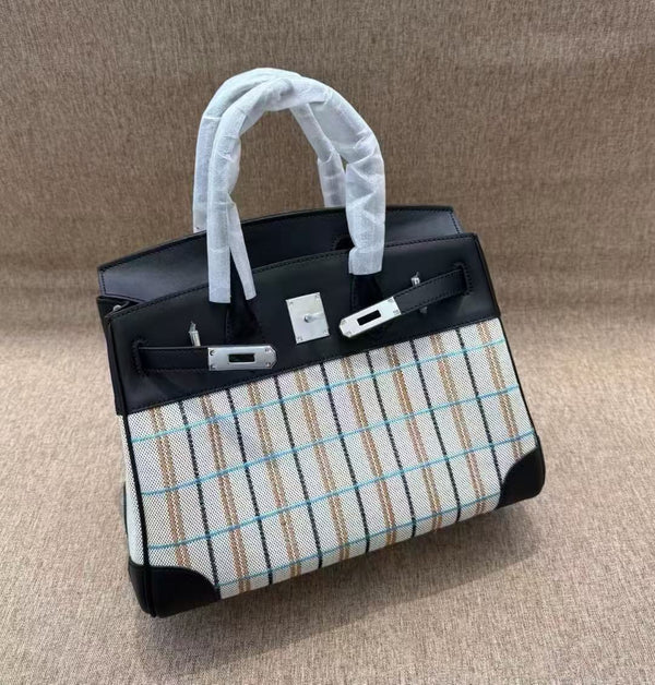 High quality embroidery canvas with swift leather handbag 25cm &30cm  PD0948