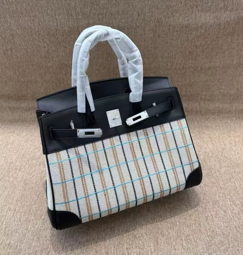 High quality embroidery canvas with swift leather handbag 25cm &30cm  PD0948