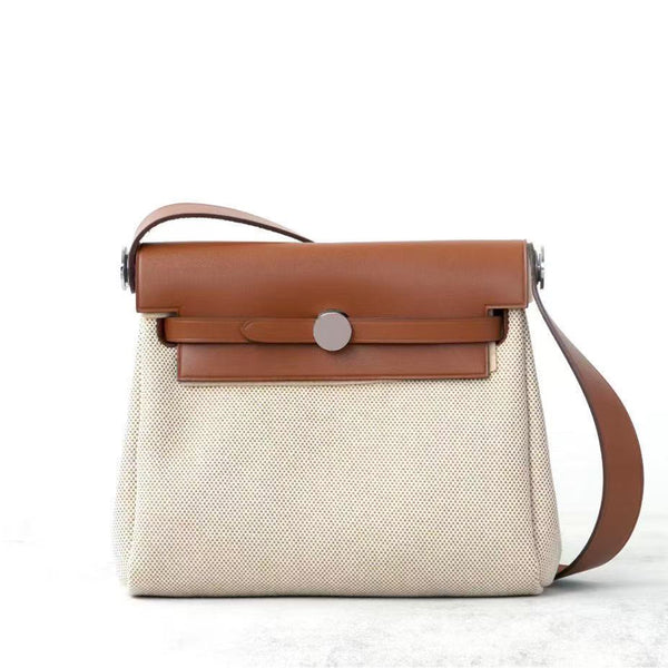 [PD0956] Delicate tanned leather mini 20cm with premium canvas bag for women with sling PD0956