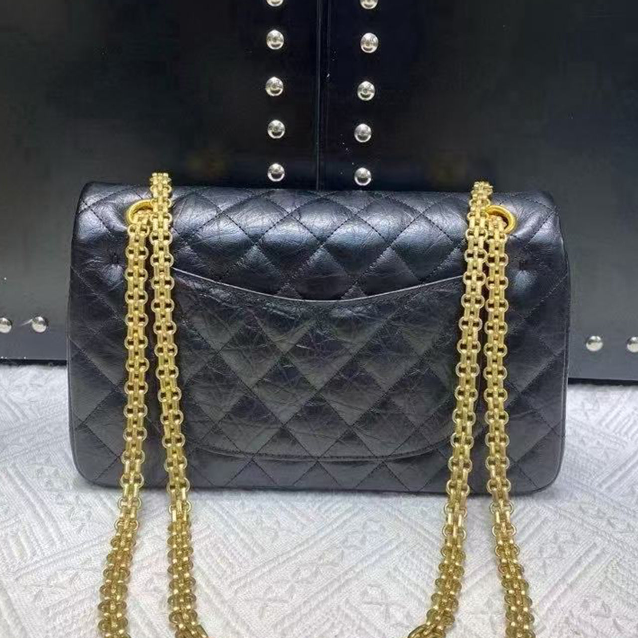 [PD0989] Premium Hand-distressed top grain cowhide double flap diamond quilted bag for women PD0989