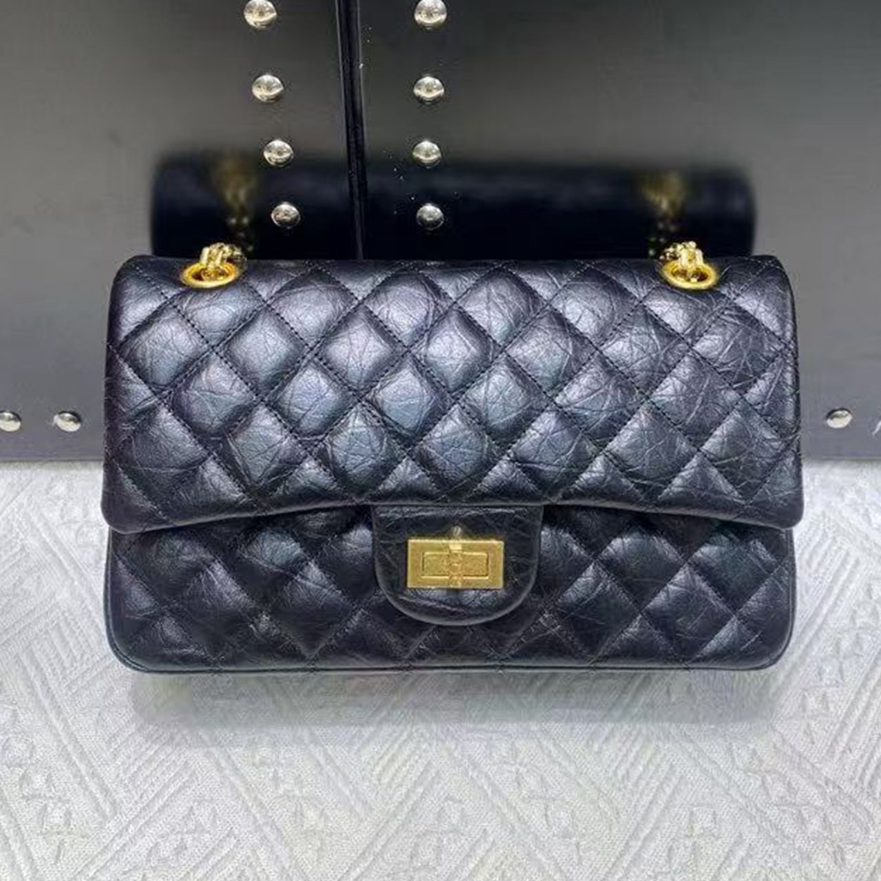 [PD0989] Premium Hand-distressed top grain cowhide double flap diamond quilted bag for women PD0989