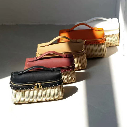 [PD0986] Master Craftsmanship 20cm Rattan & Leather Sling/Handbag for women PD0986