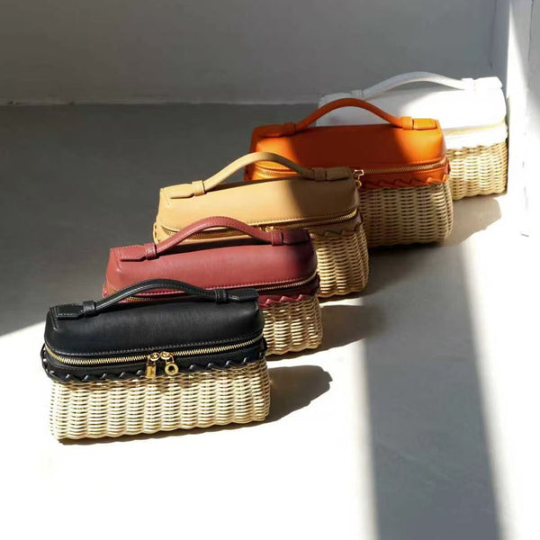 [PD0986] Master Craftsmanship 20cm Rattan & Leather Sling/Handbag for women PD0986