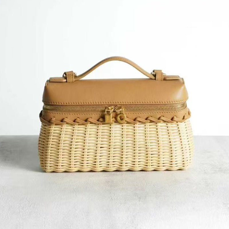 [PD0986] Master Craftsmanship 20cm Rattan & Leather Sling/Handbag for women PD0986