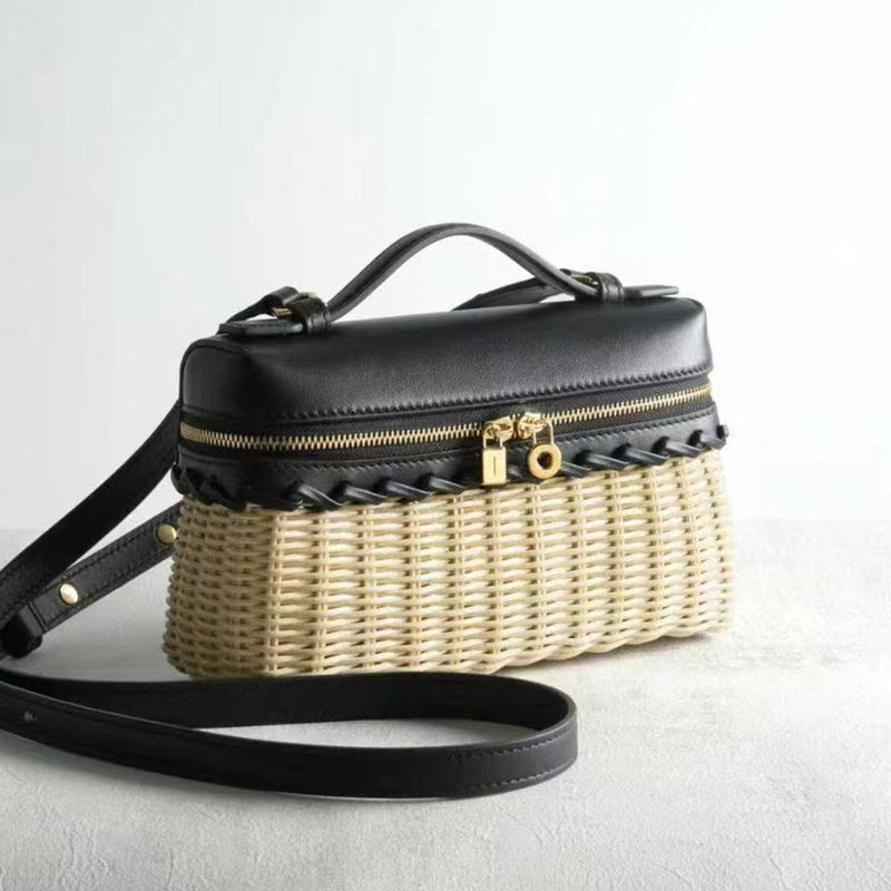 [PD0986] Master Craftsmanship 20cm Rattan & Leather Sling/Handbag for women PD0986