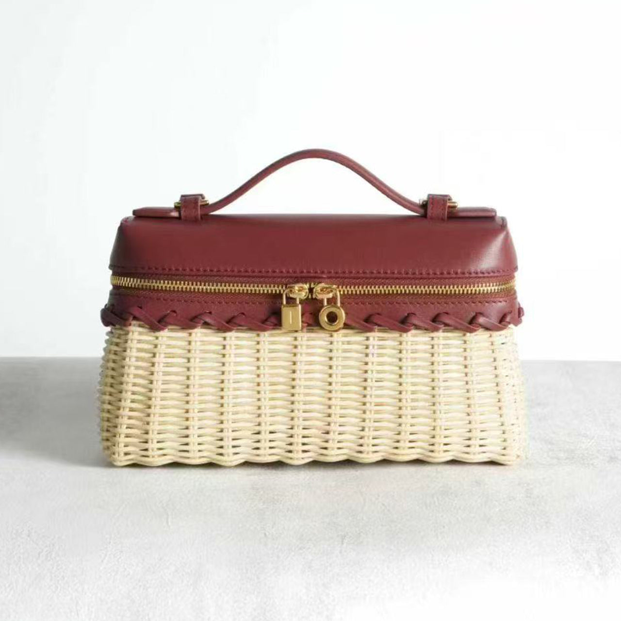 [PD0986] Master Craftsmanship 20cm Rattan & Leather Sling/Handbag for women PD0986
