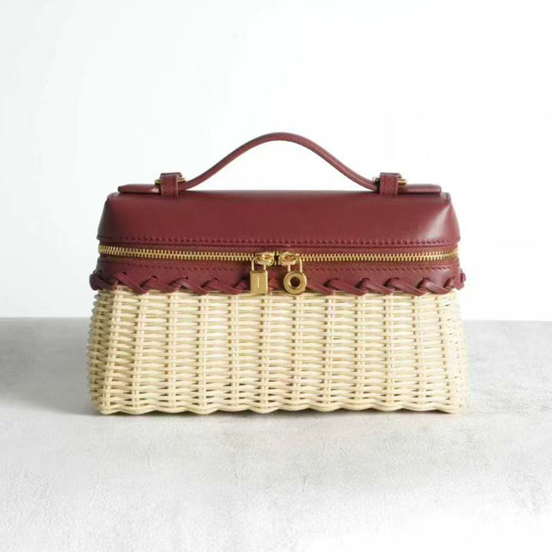 [PD0986] Master Craftsmanship 20cm Rattan & Leather Sling/Handbag for women PD0986