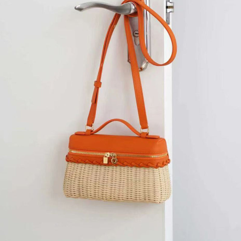 [PD0986] Master Craftsmanship 20cm Rattan & Leather Sling/Handbag for women PD0986