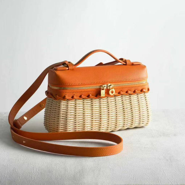 [PD0986] Master Craftsmanship 20cm Rattan & Leather Sling/Handbag for women PD0986