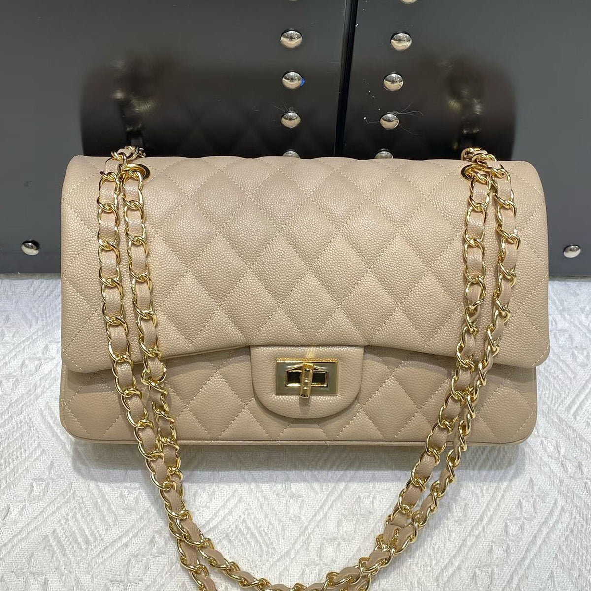 [PD0989] Premium Hand-distressed top grain cowhide double flap diamond quilted bag for women PD0989