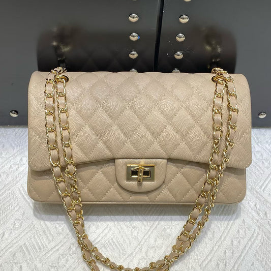 [PD0989] Premium Hand-distressed top grain cowhide double flap diamond quilted bag for women PD0989