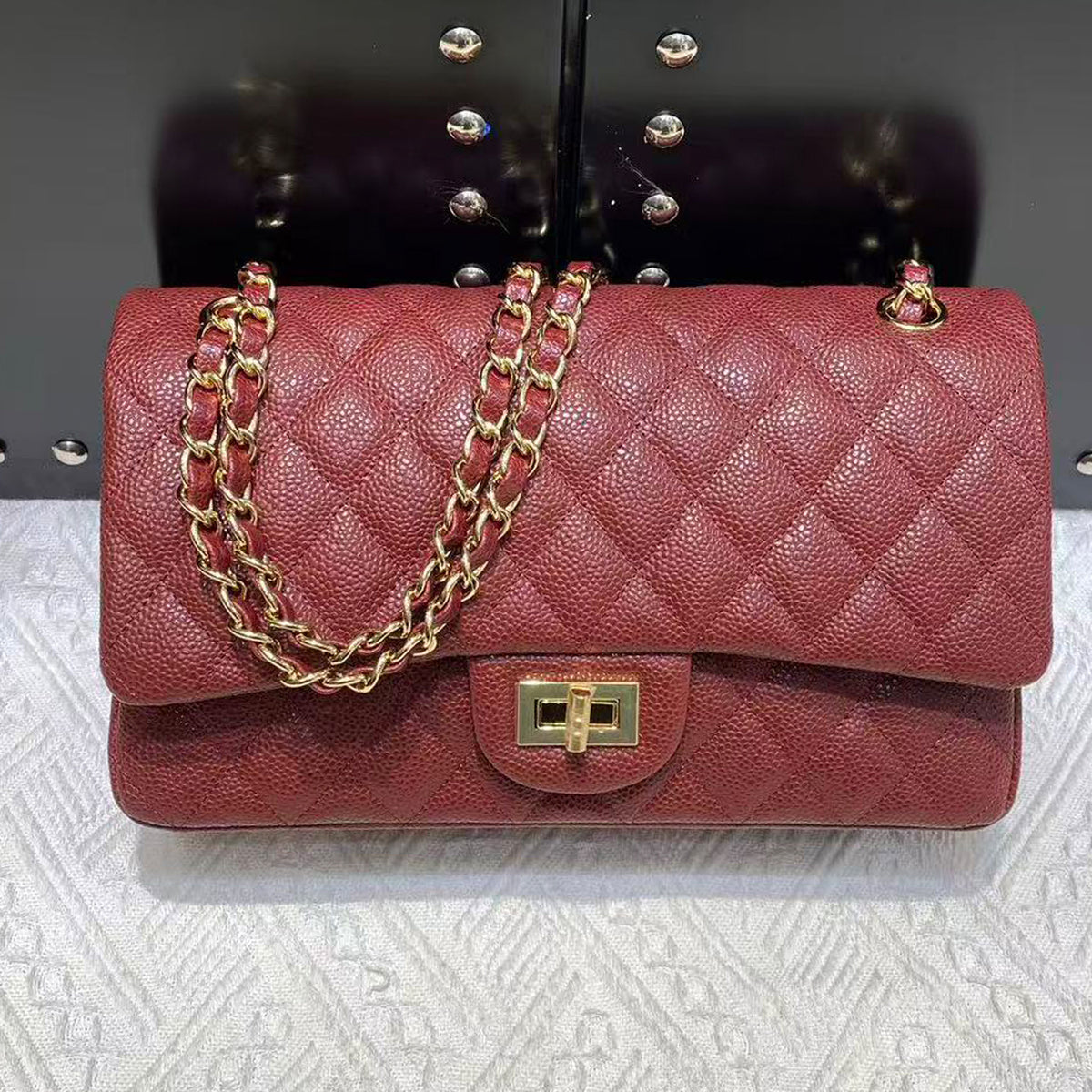 [PD0989] Premium Hand-distressed top grain cowhide double flap diamond quilted bag for women PD0989