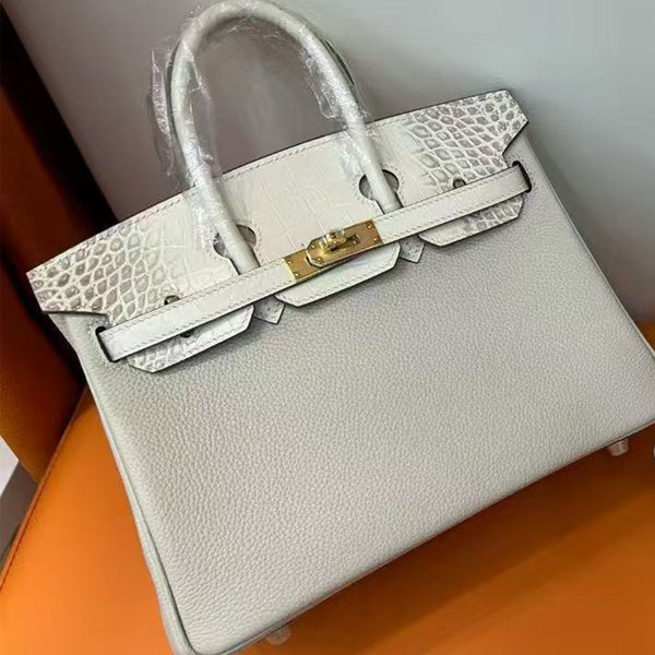 [PD0991] 30cm Hand-made Himiliya with Togo leather in grey-white on gold hardware PD0991