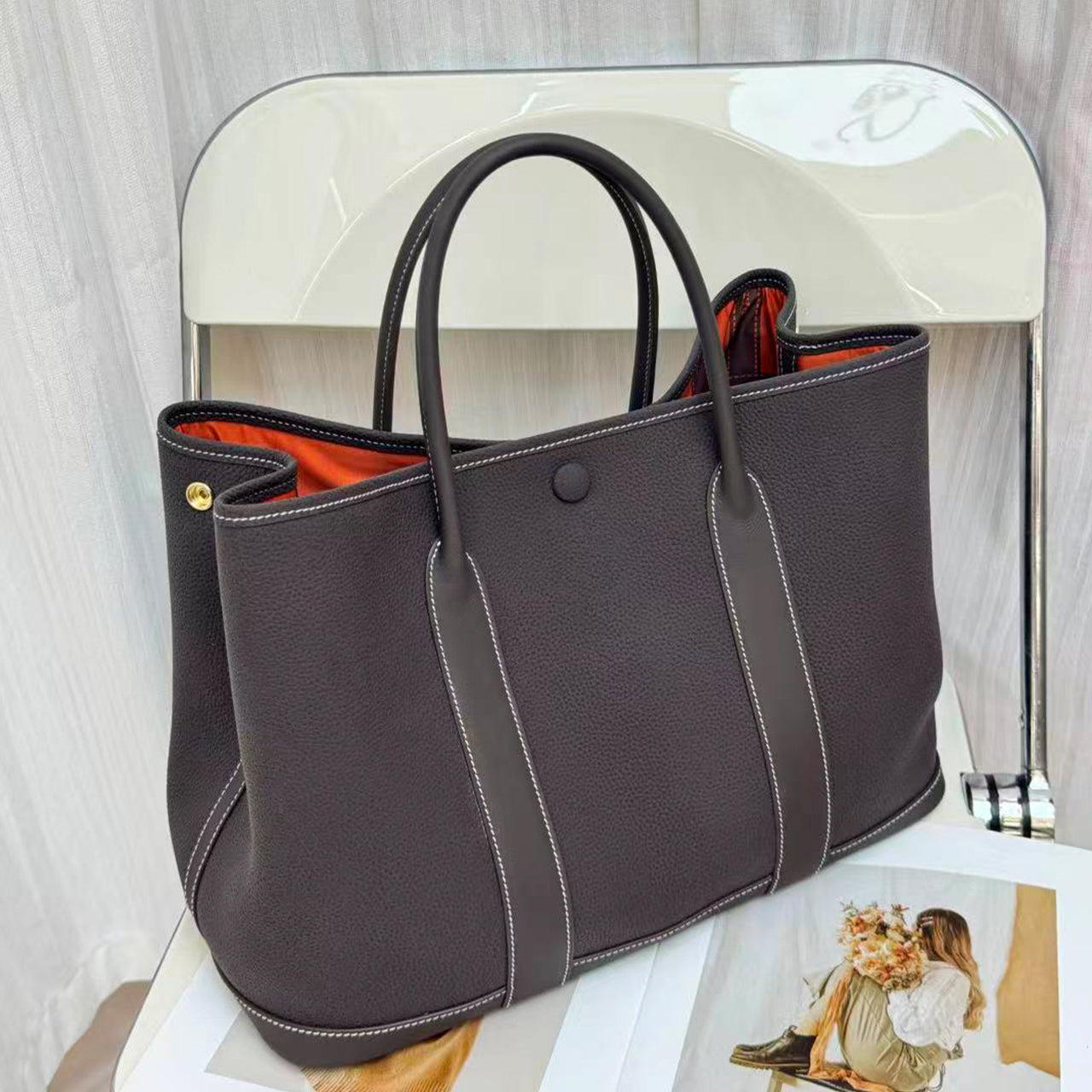 [PD1000] 36cmTop grain cowhide leather muted texture waterproof stain resistant long lasting garden crossbody bag for women PD1000