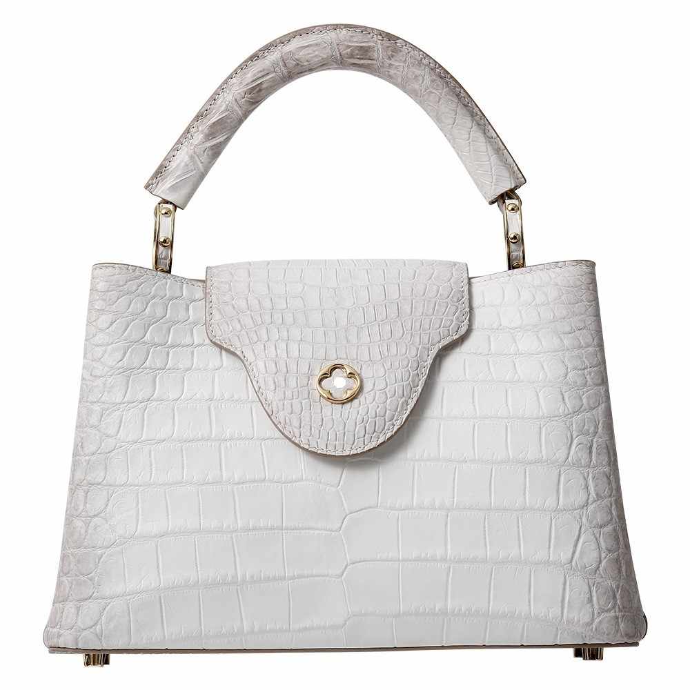 [PD1006] Himalayan white Full crocodile leather handbag crossbody bag 21cm PD1006