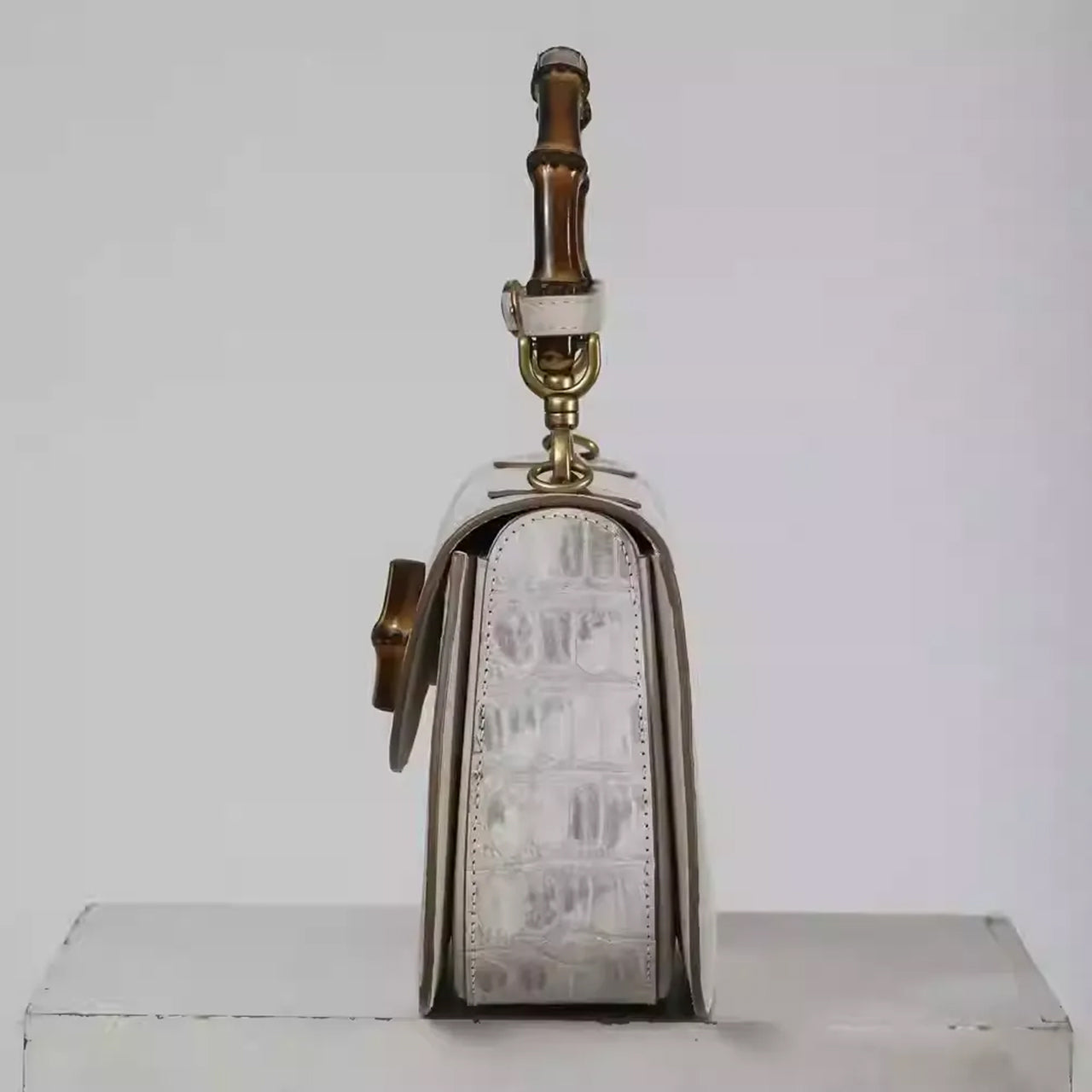 Women's Top-Handle Flap Shoulder Bag in Premium Crocodile Leather PD1007