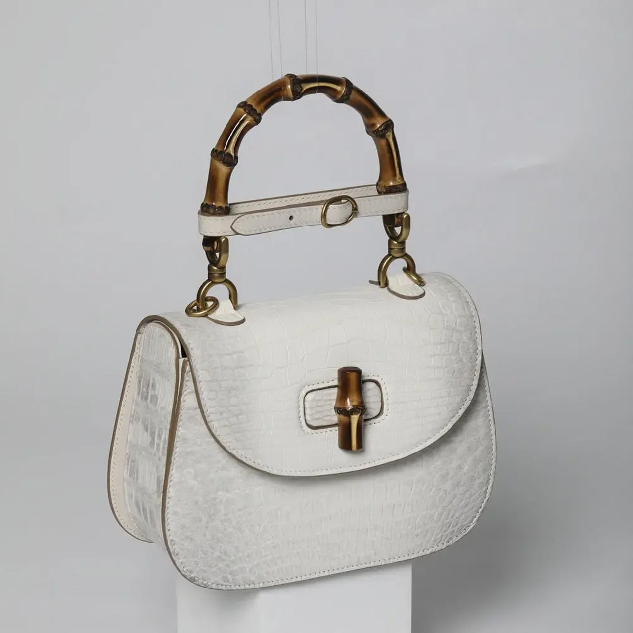 Women's Top-Handle Flap Shoulder Bag in Premium Crocodile Leather PD1007