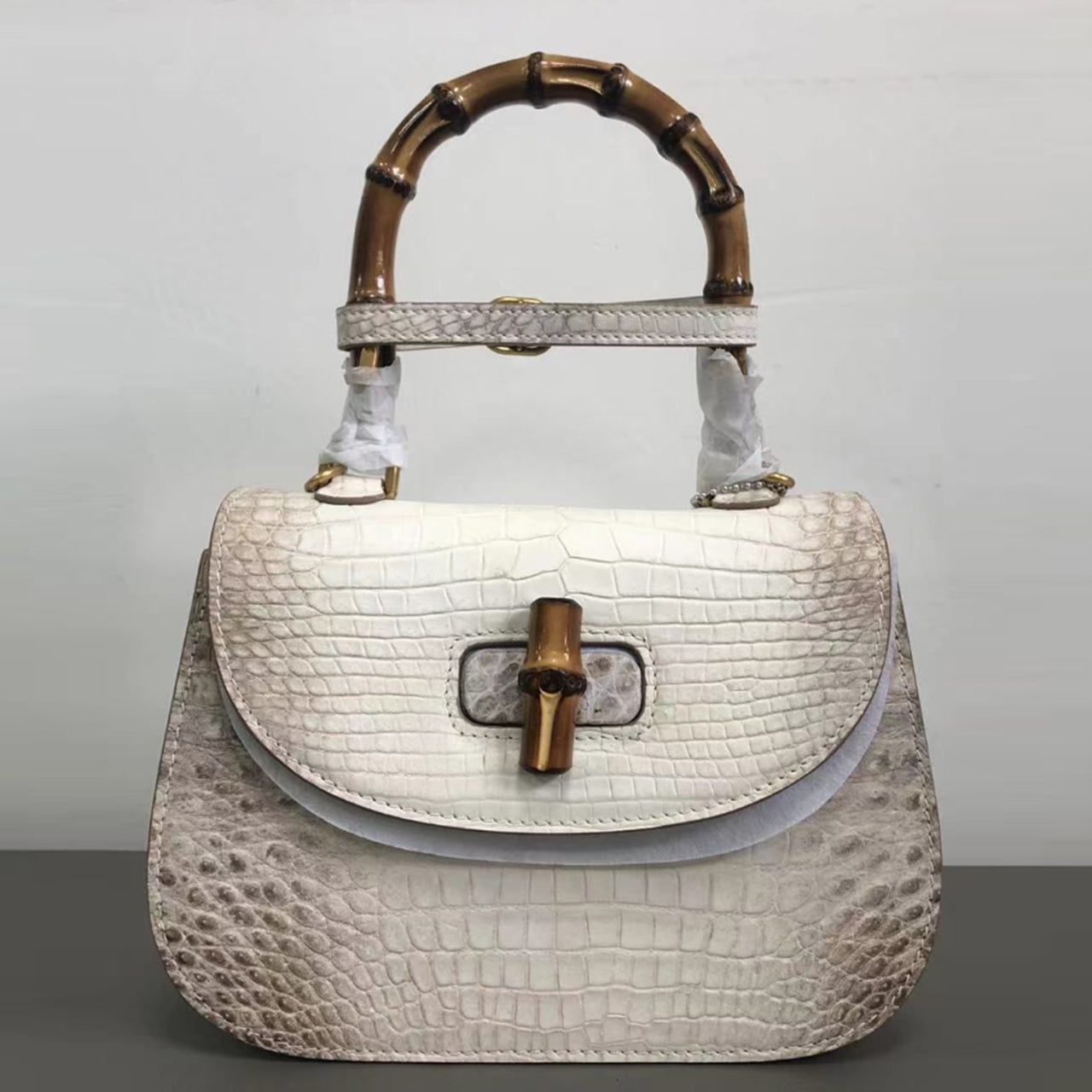Women's Top-Handle Flap Shoulder Bag in Premium Crocodile Leather PD1007