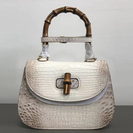 Women's Top-Handle Flap Shoulder Bag in Premium Crocodile Leather PD1007