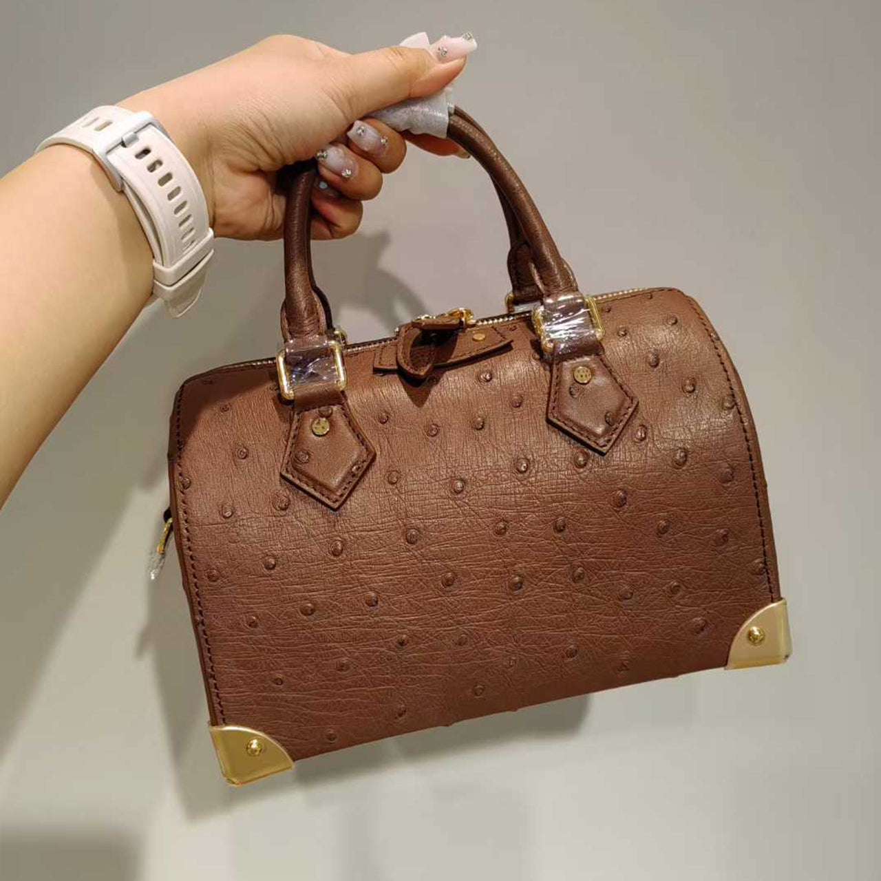 [PD1010] Genuine Ostrich Leather Mini Trunk Bag with long strap handbag crossbody bag PD1010