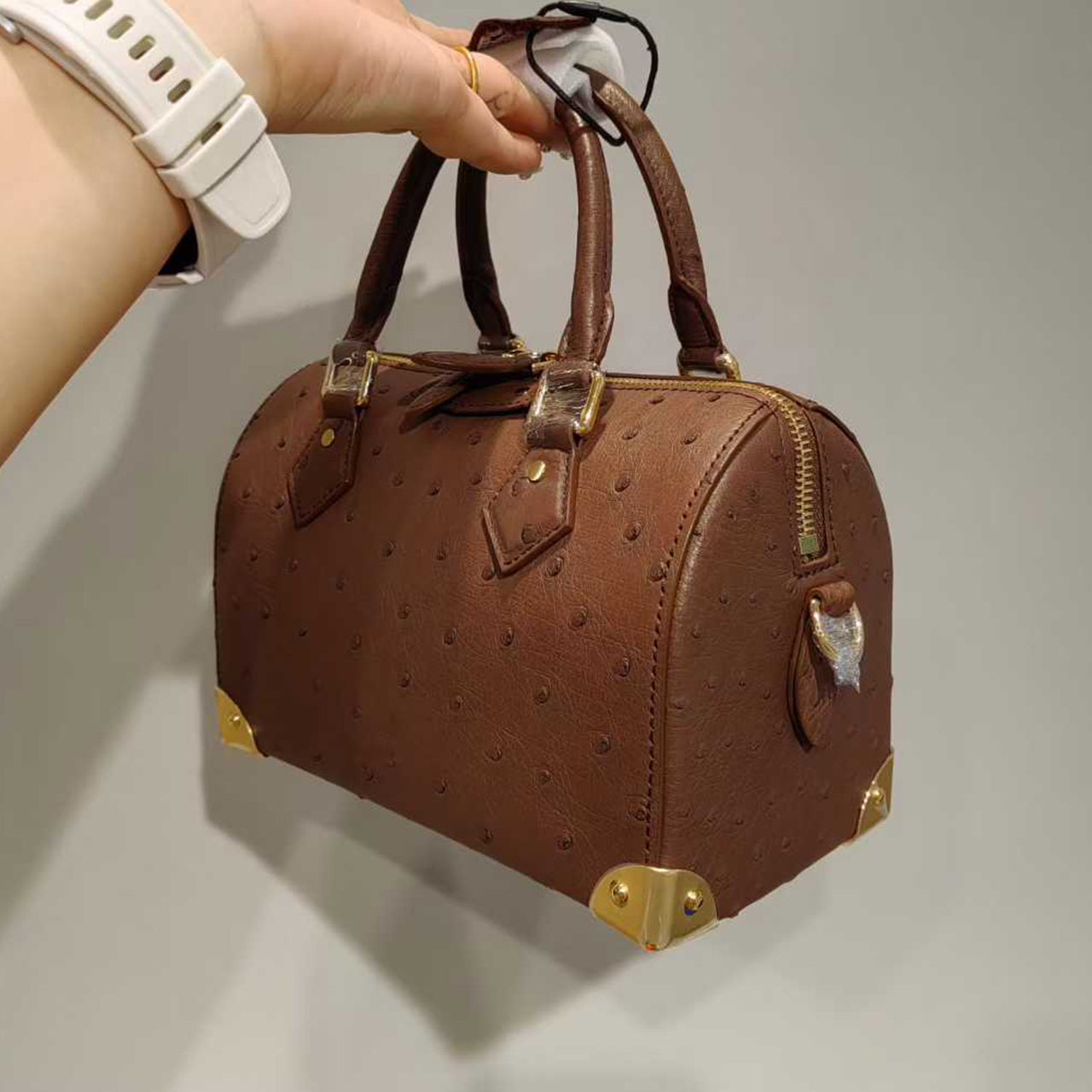 [PD1010] Genuine Ostrich Leather Mini Trunk Bag with long strap handbag crossbody bag PD1010