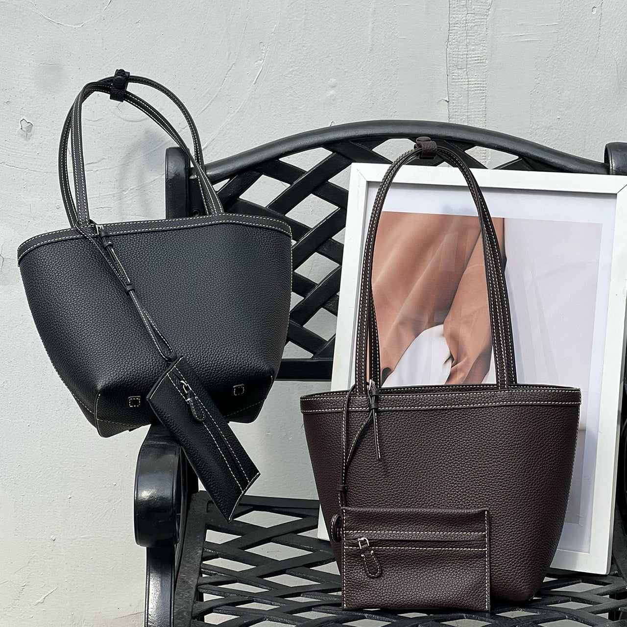 [PD1012] Premium Full leather Handmade stitches Clemence leather shoulder tote bag PD1012