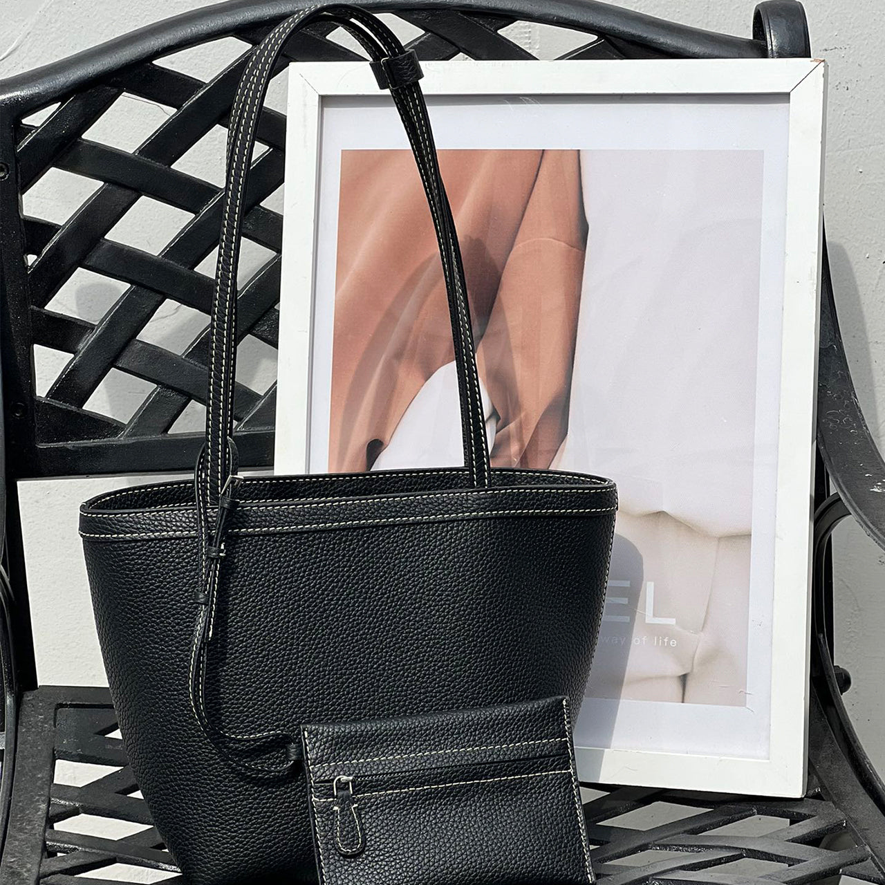 [PD1012] Premium Full leather Handmade stitches Clemence leather shoulder tote bag PD1012