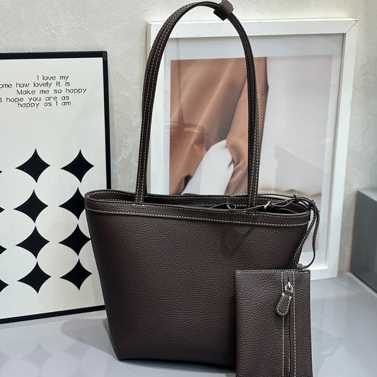 [PD1012] Premium Full leather Handmade stitches Clemence leather shoulder tote bag PD1012