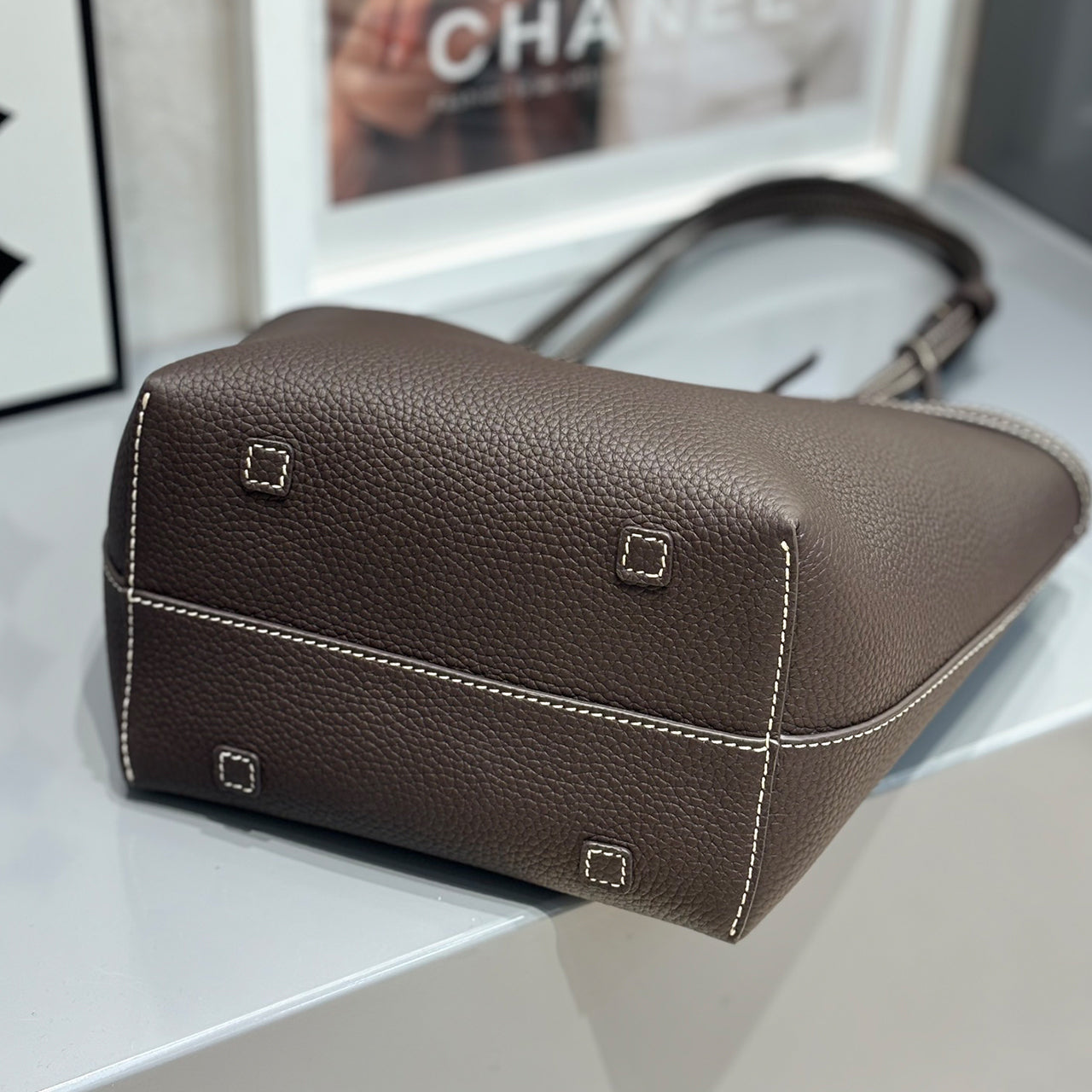 [PD1012] Premium Full leather Handmade stitches Clemence leather shoulder tote bag PD1012