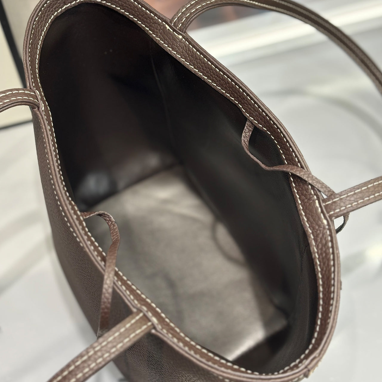 [PD1012] Premium Full leather Handmade stitches Clemence leather shoulder tote bag PD1012