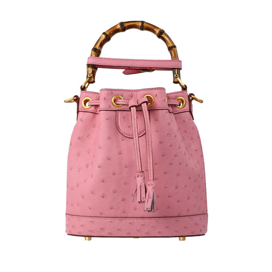 [PD1075] Handmade genuine Orstrich leather bucket bag bamboo style 19cm can fit cp long strap shoulder crossbody sling handbag  PD1075