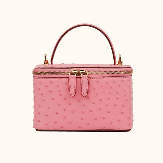 [PD1016] Vanity bag style full genuine Orstrich leather box with chain strap for crossbody gold hardware PD1016