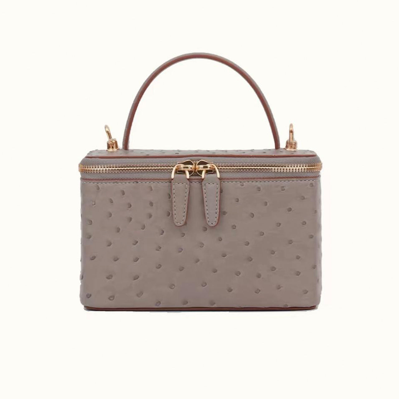 [PD1016] Vanity bag style full genuine Orstrich leather box with chain strap for crossbody gold hardware PD1016