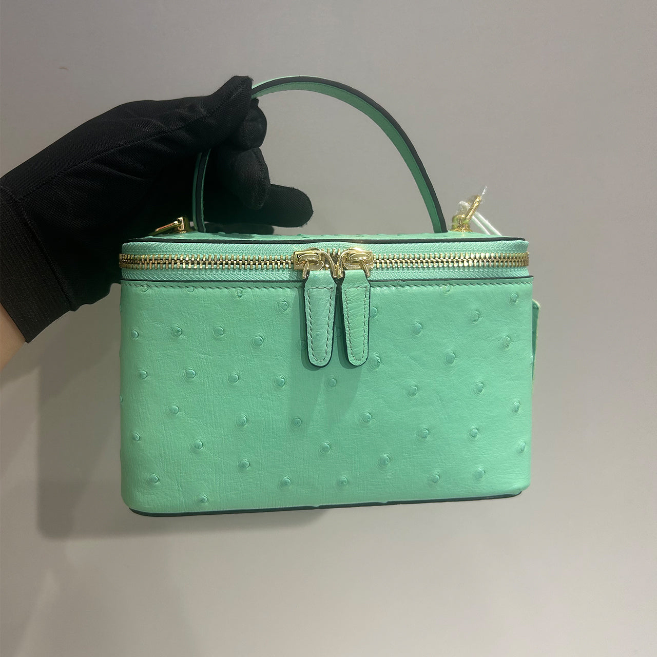 [PD1016] Vanity bag style full genuine Orstrich leather box with chain strap for crossbody gold hardware PD1016