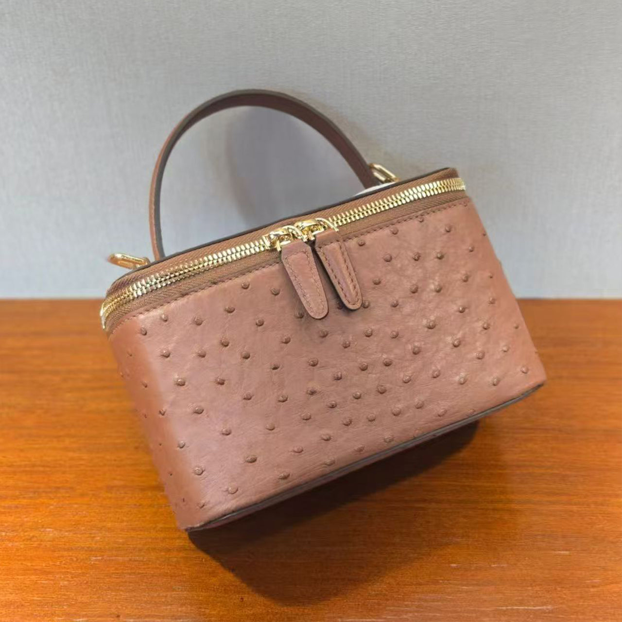 [PD1016] Vanity bag style full genuine Orstrich leather box with chain strap for crossbody gold hardware PD1016