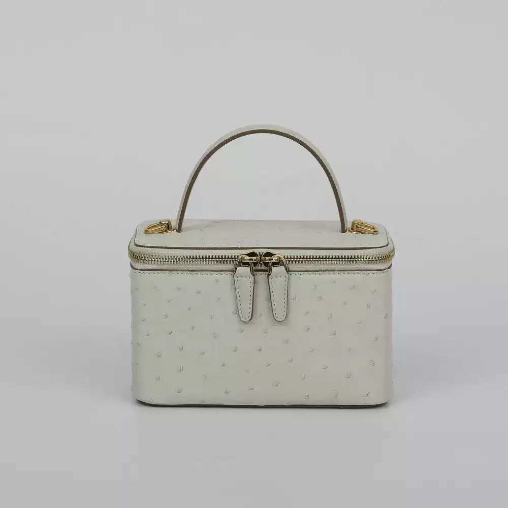 [PD1016] Vanity bag style full genuine Orstrich leather box with chain strap for crossbody gold hardware PD1016